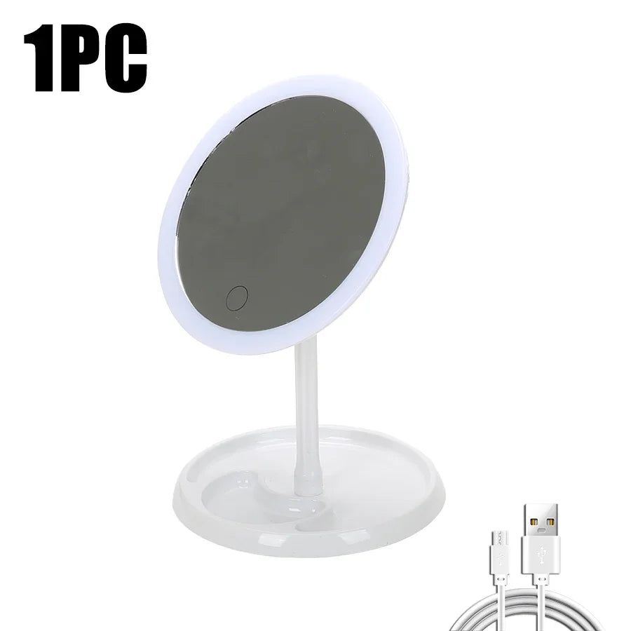 Adjustable Round LED Vanity Mirror - USB Rechargeable Makeup Mirror