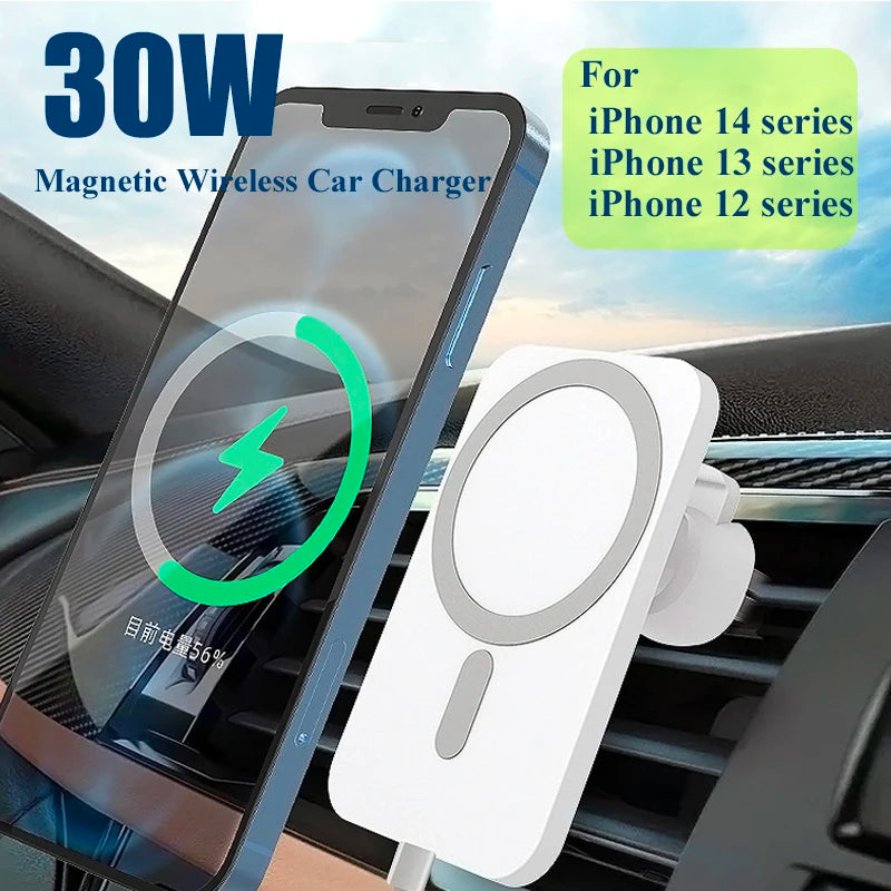 30W Magnetic Car Phone Holder - Fast Charging  Mount for Apple 14/13/12  Pro Max