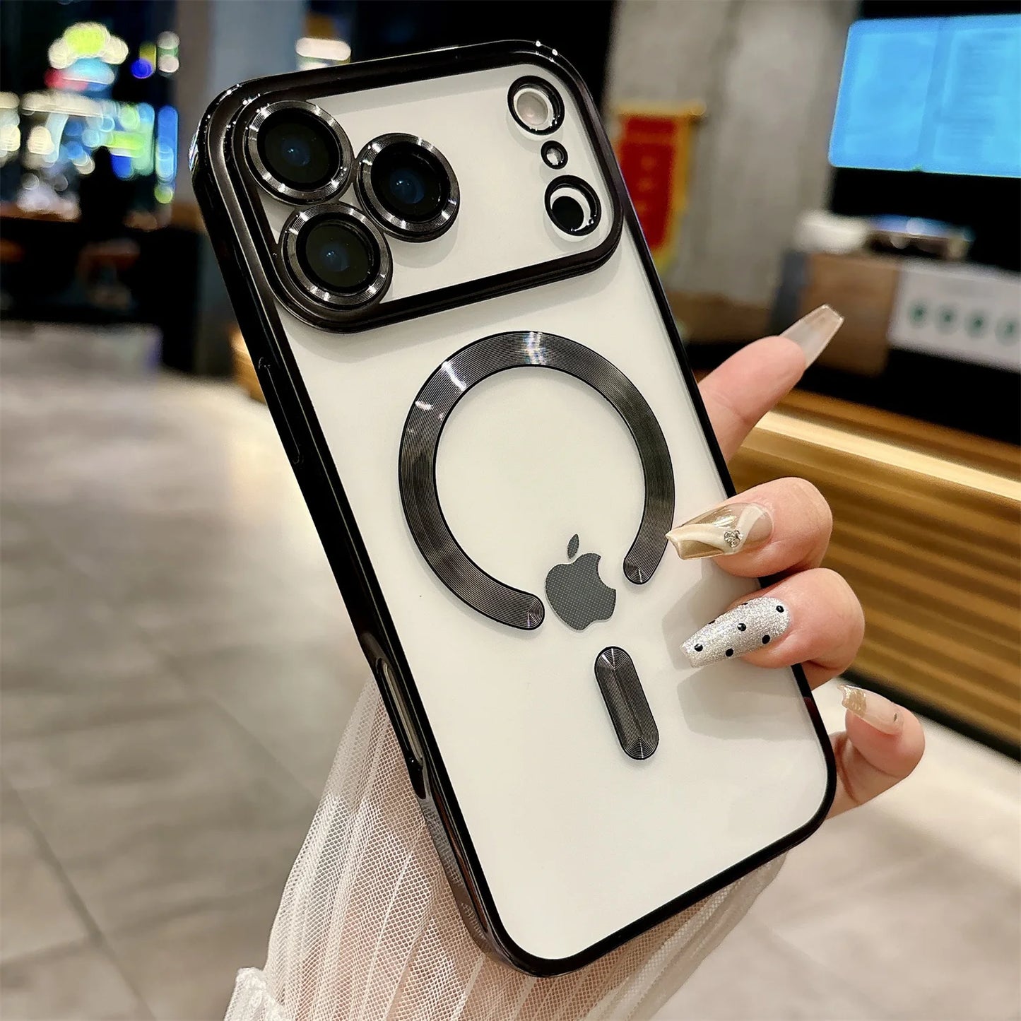 iPhone 17 /17 Pro iphone17 Air Soft Silicone Magnetic Case - Transparent  MagSafe  Cover with Full  Lens Camera Protection (Gold Frame)