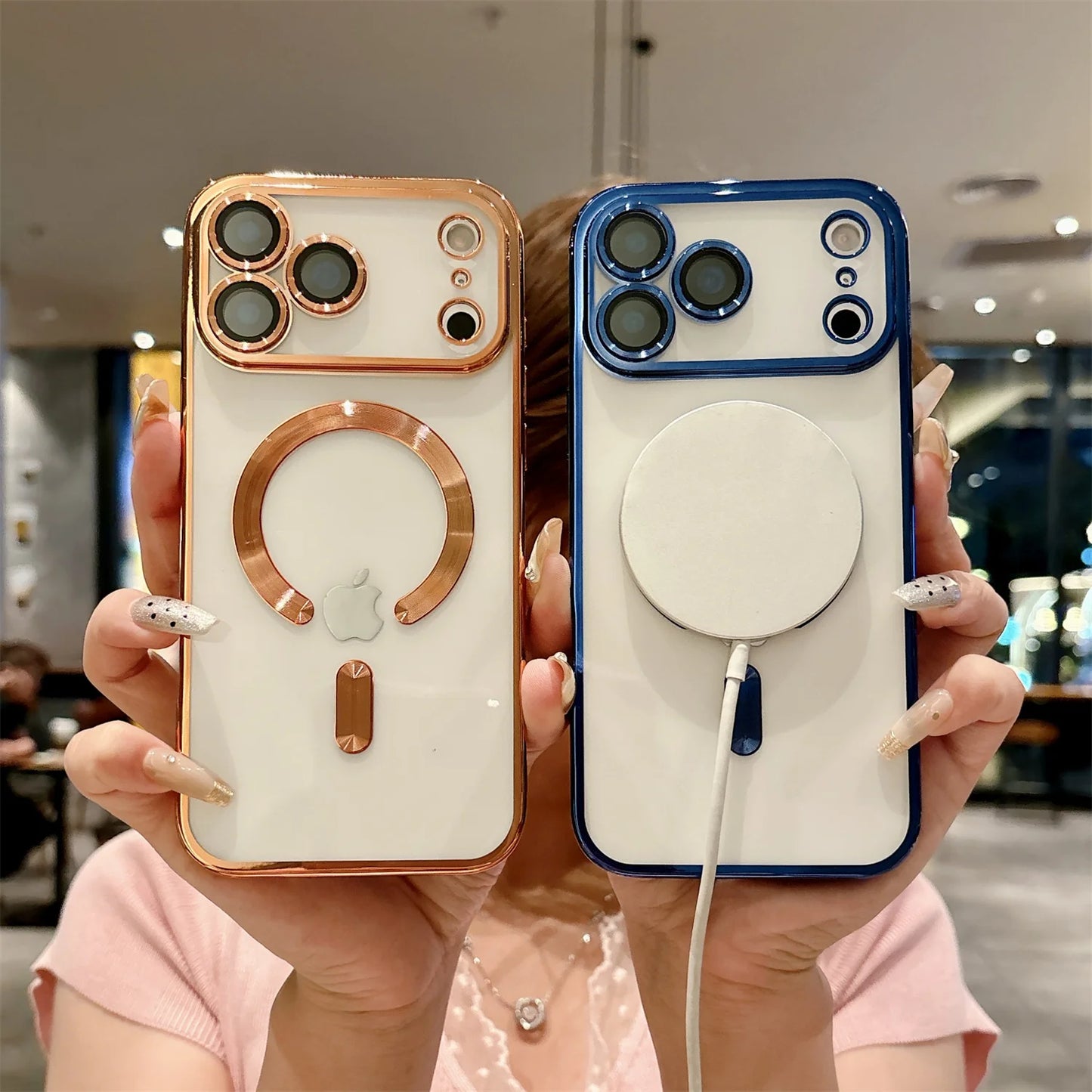 iPhone 17 /17 Pro iphone17 Air Soft Silicone Magnetic Case - Transparent  MagSafe  Cover with Full  Lens Camera Protection (Gold Frame)