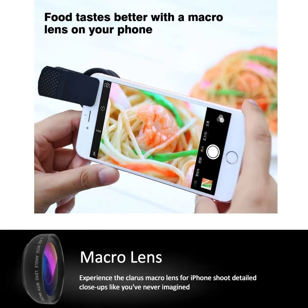 2 IN 1 Lens Universal Clip 37mm Mobile Phone Lens  0.45X  Super Wide + Macro HD  For iPhone &  Android