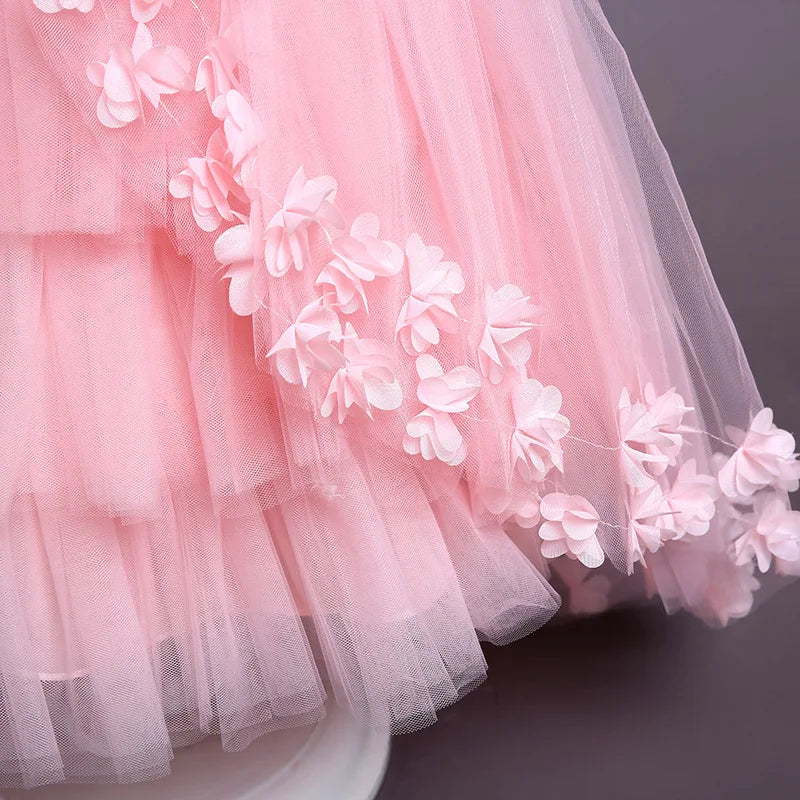 ''Girls'  Lace Bow Dress 4-12 Years, Flower  Sequin  Trailing Princess Dress''