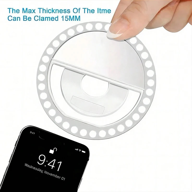 ''Rechargeable Mobile Phone Selfie Light - Adjustable LED Clip On Ring''