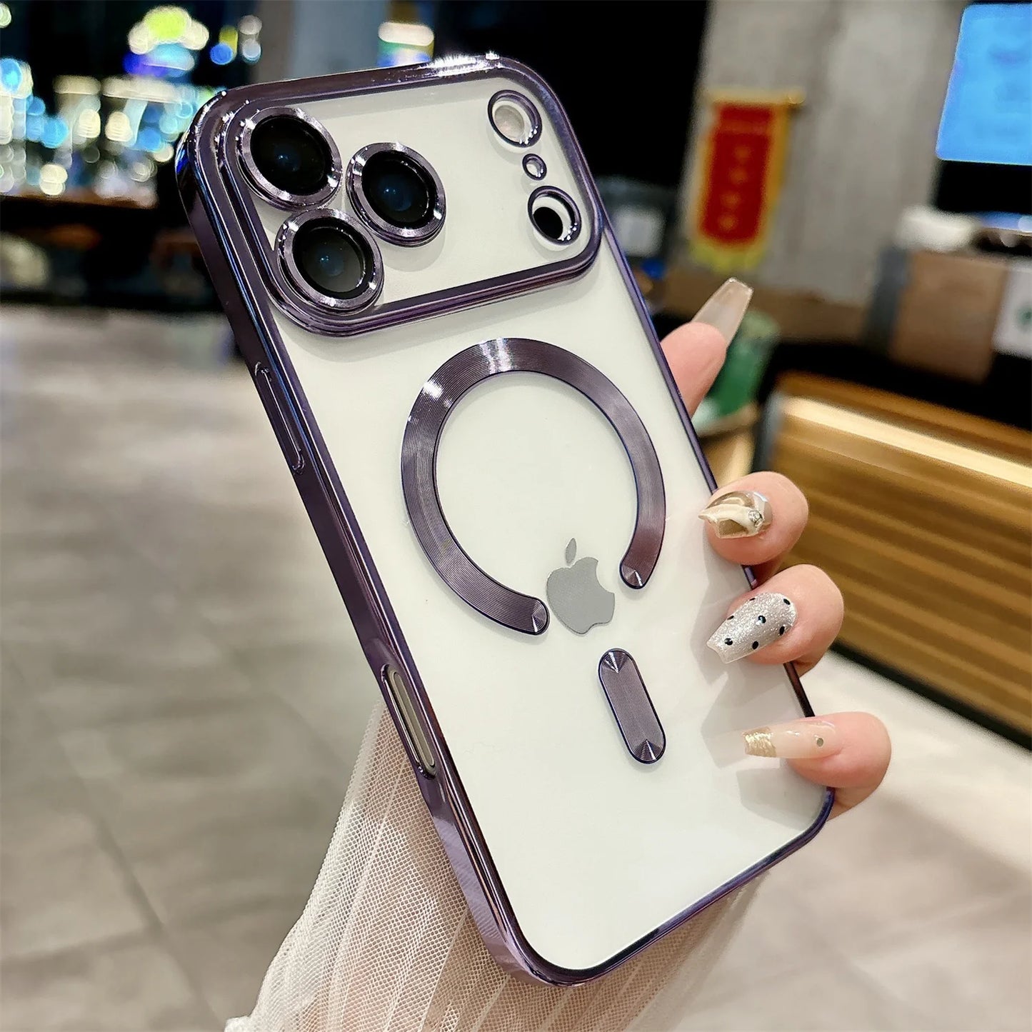 iPhone 17 /17 Pro iphone17 Air Soft Silicone Magnetic Case - Transparent  MagSafe  Cover with Full  Lens Camera Protection (Gold Frame)