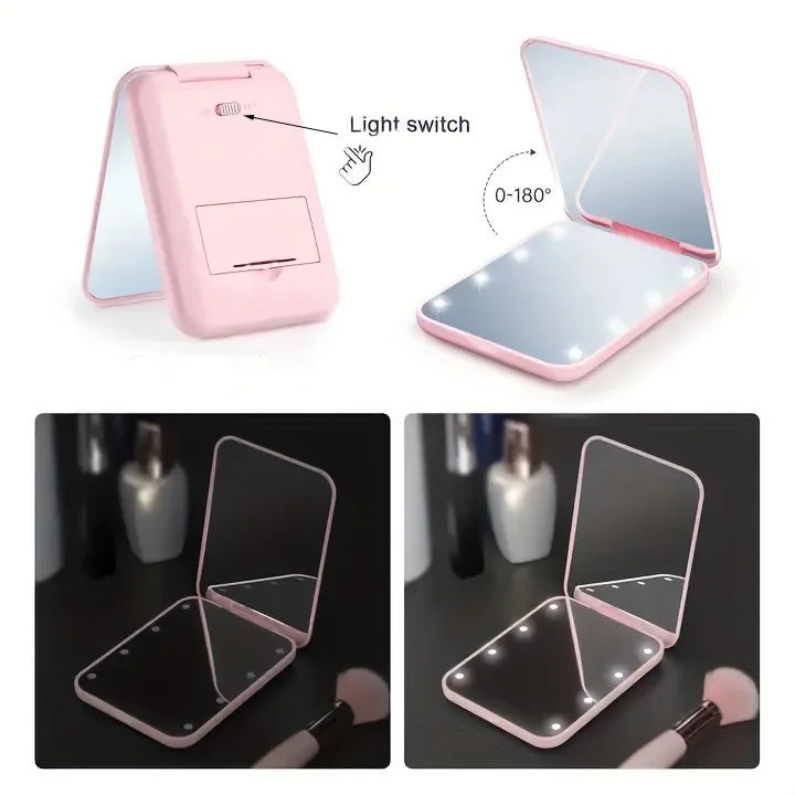LED Lighted  Mini Compact Mirror - Foldable & Portable