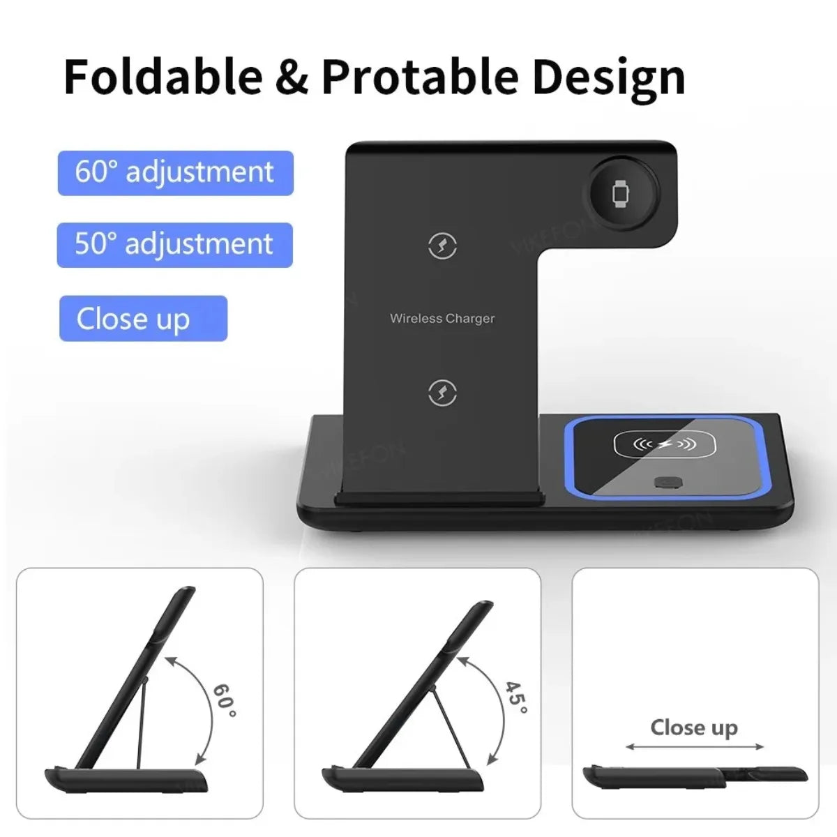 Foldable 3-in-1 Travel Wireless Charger - iPhone 12 - 16 Pro Max + Apple Watch + Air Pods