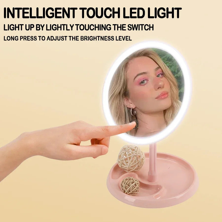 Adjustable Round LED Vanity Mirror - USB Rechargeable Makeup Mirror
