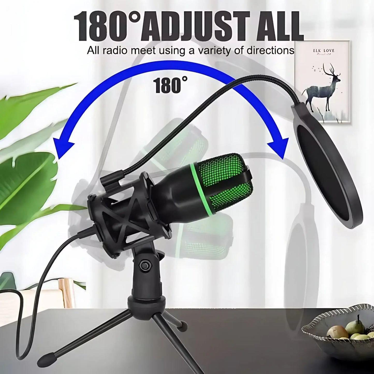 RGB Lighting Microphone Kit with Tripod Stand - Professional Condenser Mic for Streaming,  YouTube Podcast &  Recording