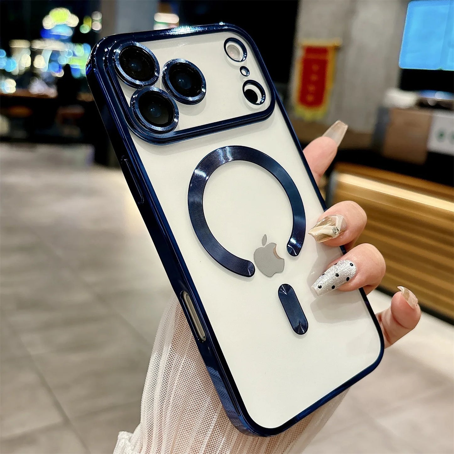 iPhone 17 /17 Pro iphone17 Air Soft Silicone Magnetic Case - Transparent  MagSafe  Cover with Full  Lens Camera Protection (Gold Frame)