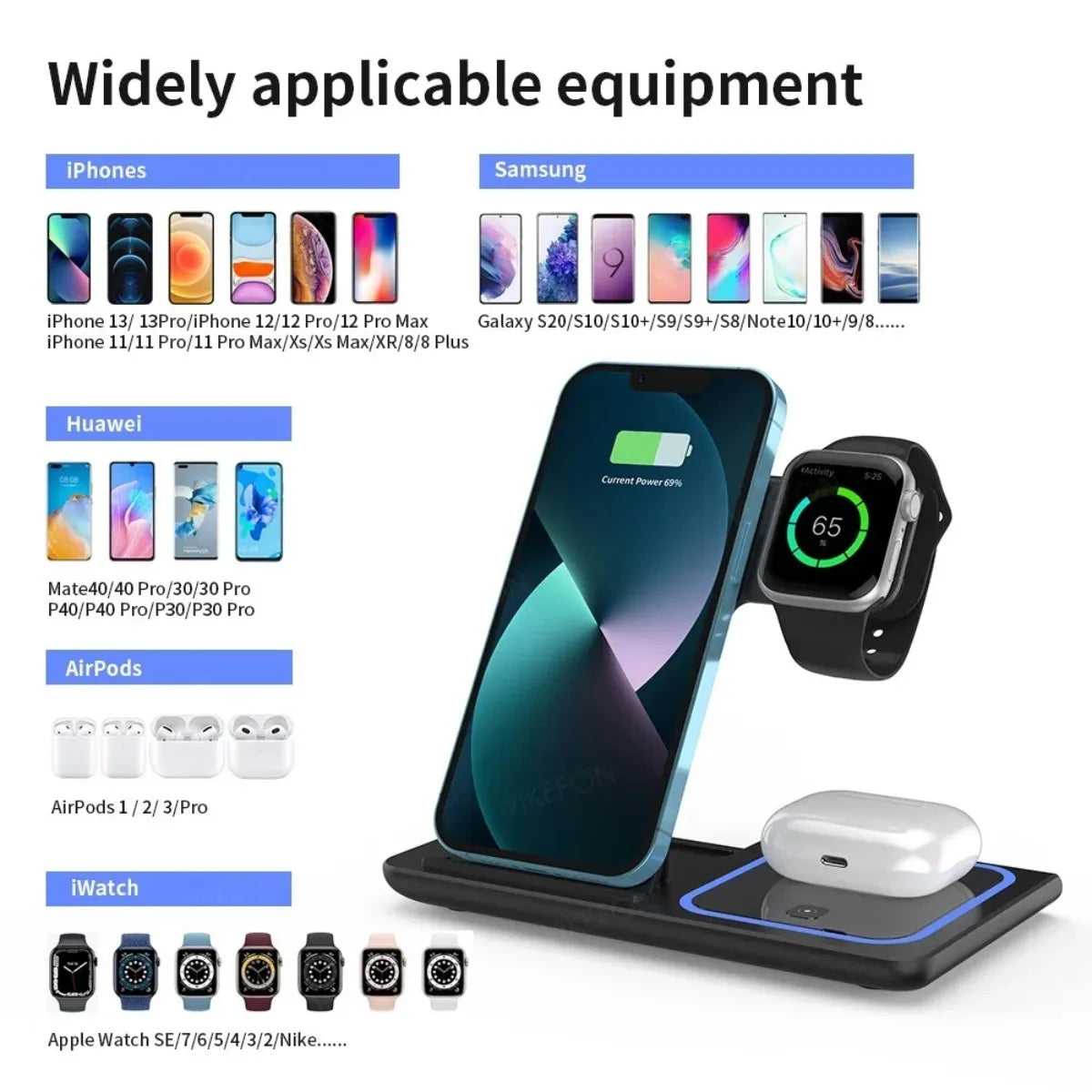 Foldable 3-in-1 Travel Wireless Charger - iPhone 12 - 16 Pro Max + Apple Watch + Air Pods