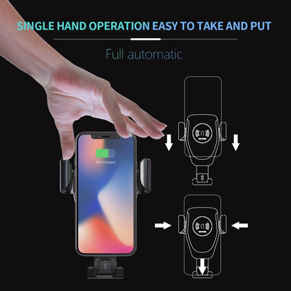 10W Smart Wireless Car Charger & Auto Clamp Phone Mount (Fast Charging, Hands-Free Driving)