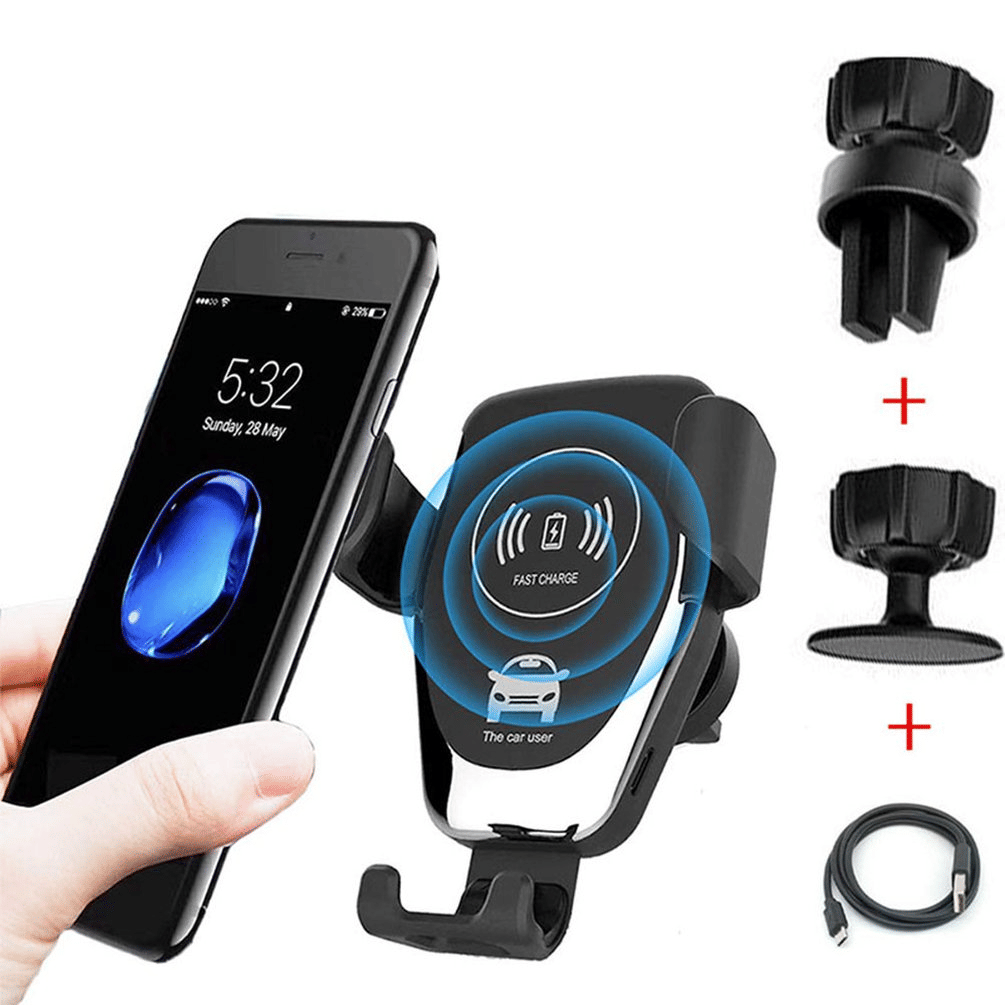 10W Smart Wireless Car Charger & Auto Clamp Phone Mount (Fast Charging, Hands-Free Driving)